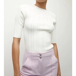 Elegant White Ribbed Knit Top